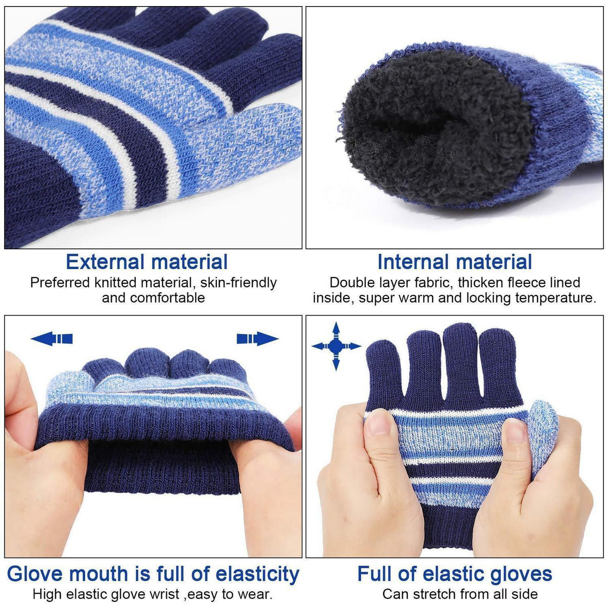 Kinder Mütze Schal Handschuhe Set 3-teilig Fleece Blau