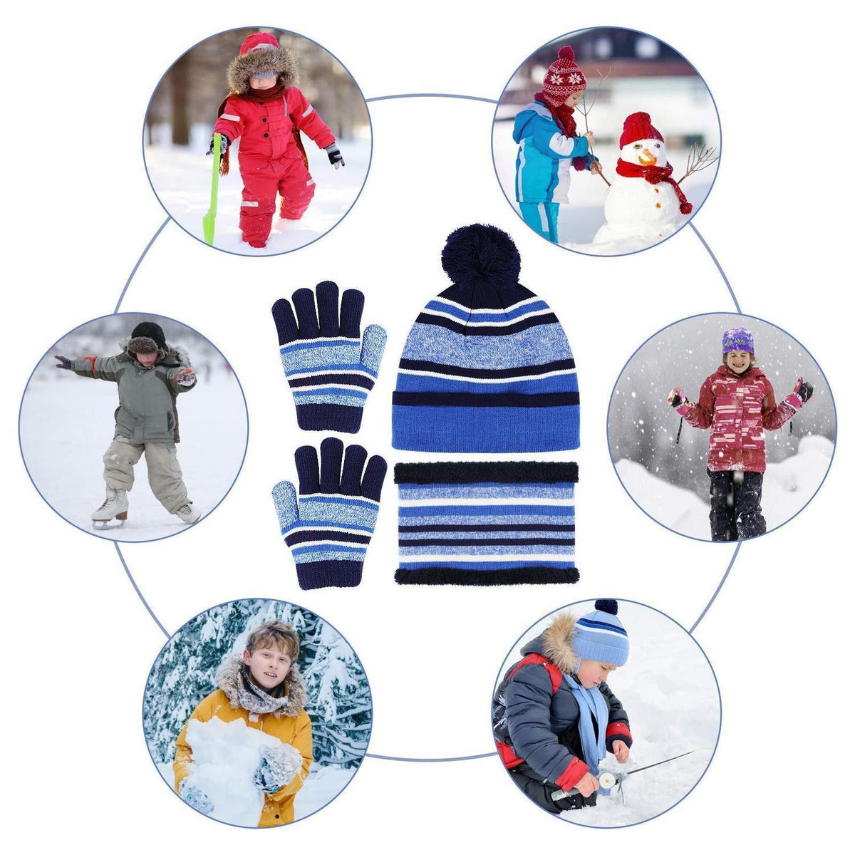 Kinder Mütze Schal Handschuhe Set 3-teilig Fleece Blau
