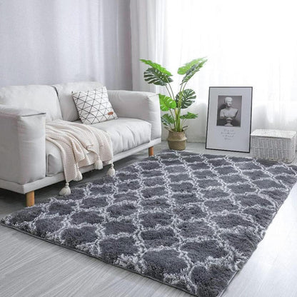 Hochflor Teppich Flauschig Schlafzimmer Modern Langflor (Grau