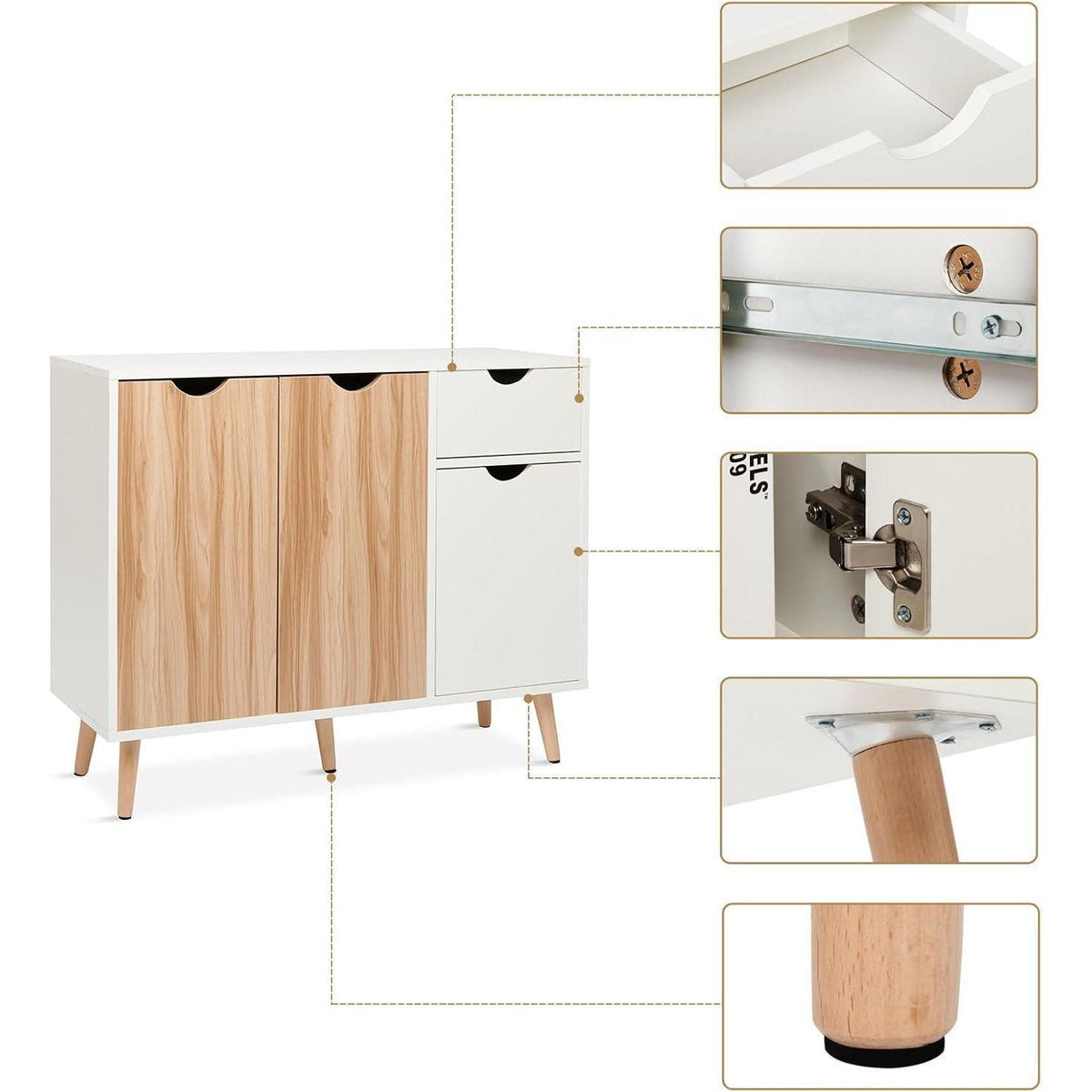 Weißes Sideboard mit Schubladen – 90x30x74 cm