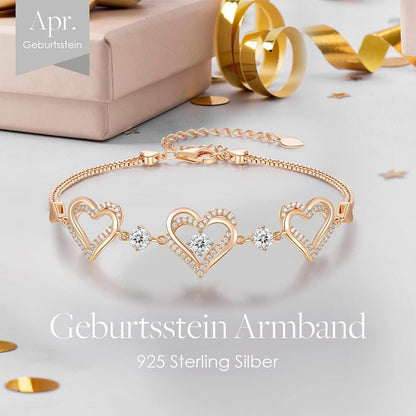 925 Sterling Silber Armband mit Herz und Geburtsstein Rosegold
