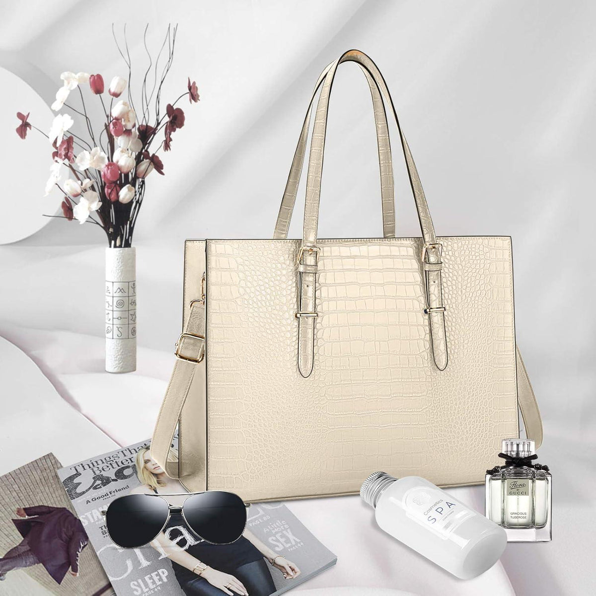 Damen Handtasche Shopper 15.6 Zoll Laptop Elegant PU Leder Arbeit Büro