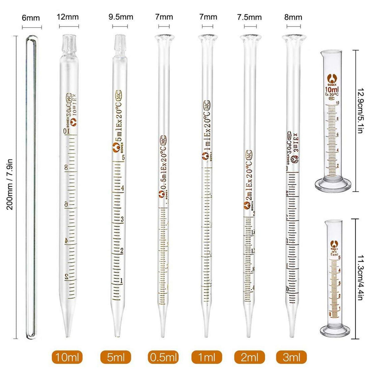 Glas Pipetten Set, Tropfpipetten mit Skala, Laborglaswaren