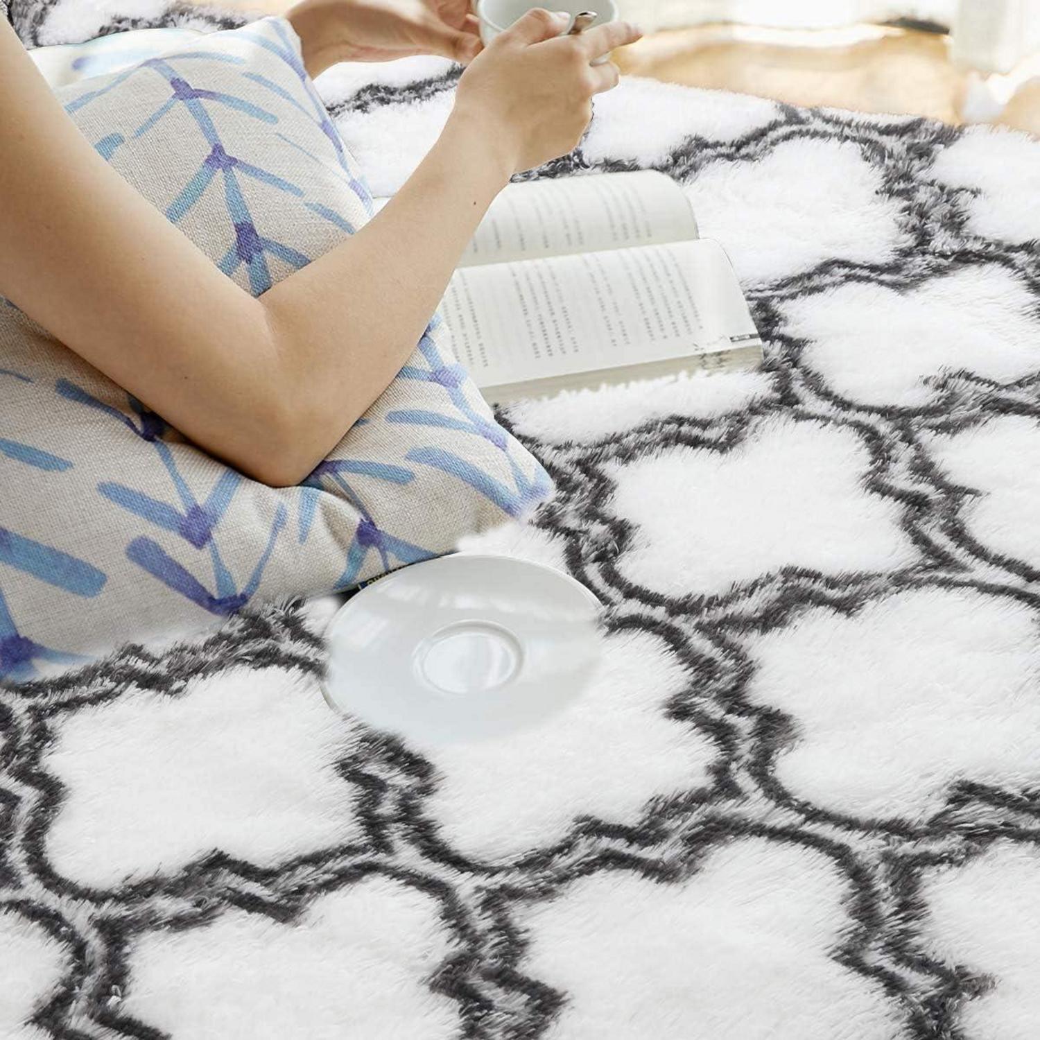 Shaggy Teppich Wohnzimmer Flauschig 120x200 Weiß Anti-Rutsch Langflor