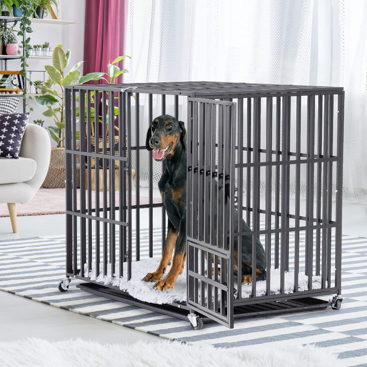 XXL Hundekäfig Metall – Transportbox für große Hunde mit 3 Türen