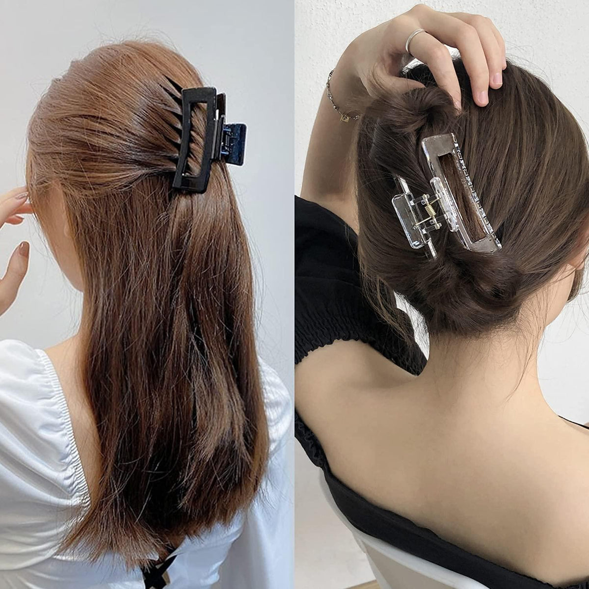 3er Set Große Haarklammer Schwarz Braun Transparent 10.5cm art Haarspangen