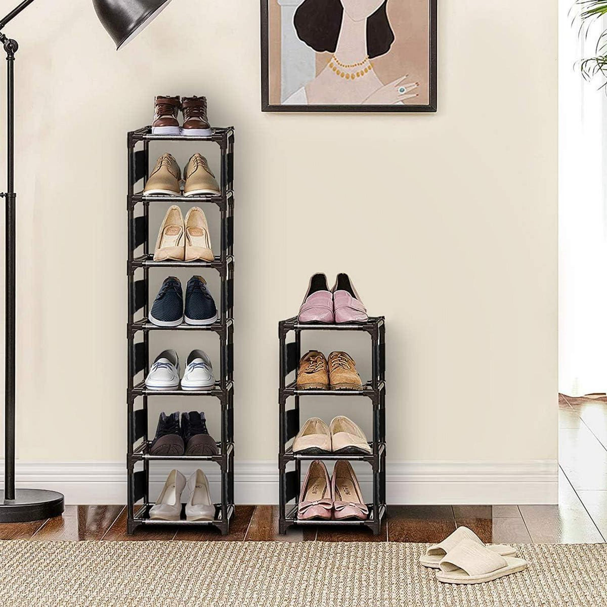 Schuhregal hoch schmal Metall schwarz 10 Ebenen Platz-Sparen