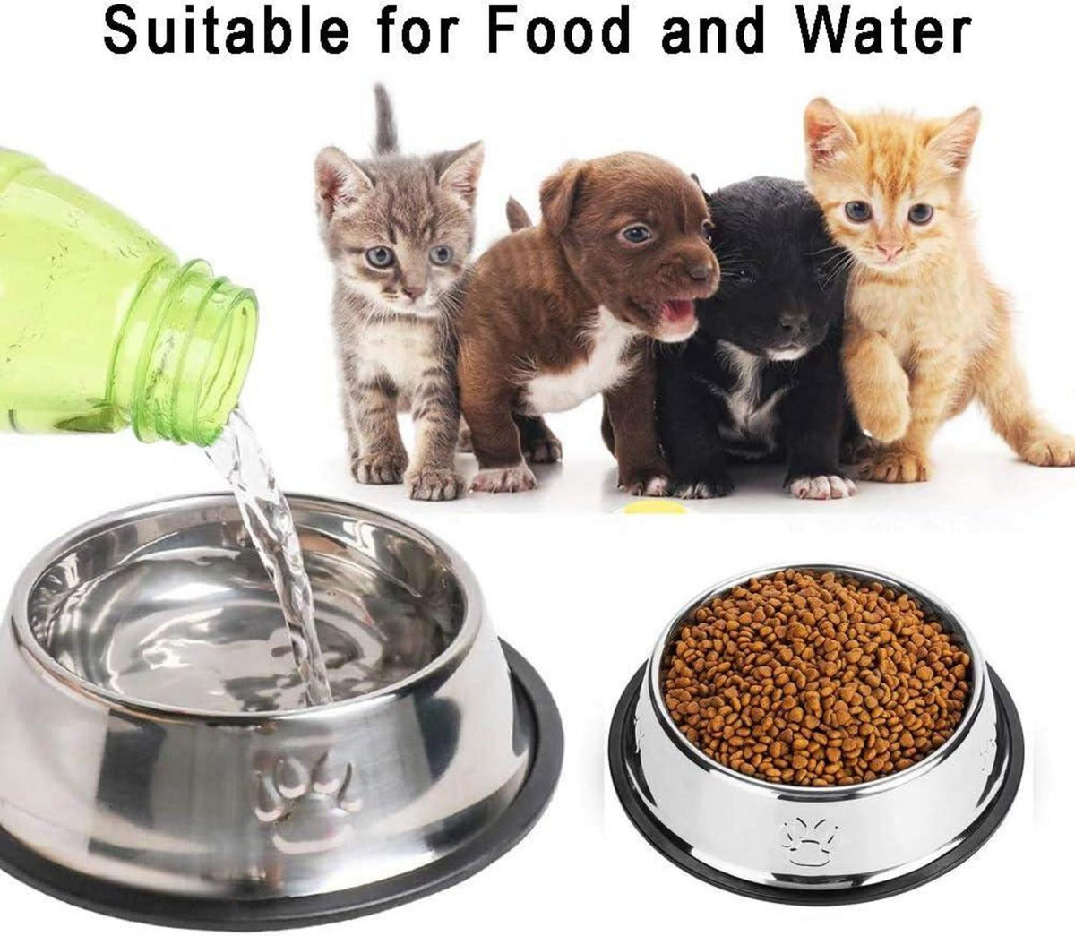 4er Set rutschfeste Katzennäpfe aus Edelstahl, Fressnapf und Wasserschüssel