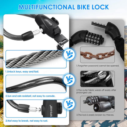 SPGOOD Fahrradschloss 120cm Sicherheitsstufe Hoch Sehr Kabelschloss Anti-Diebstahl