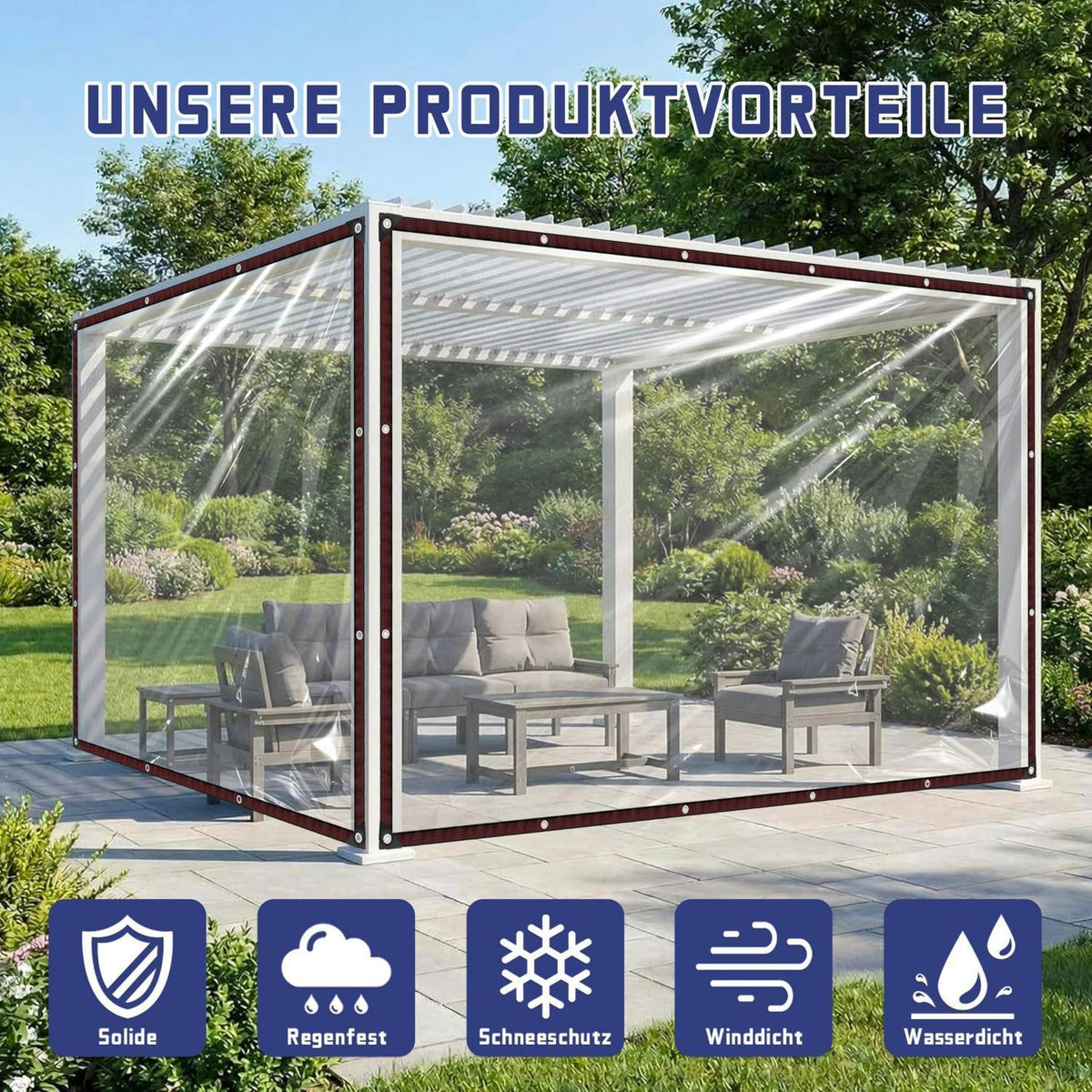 Transparente Plane mit Ösen 2x2m wasserdicht für Außenbereich