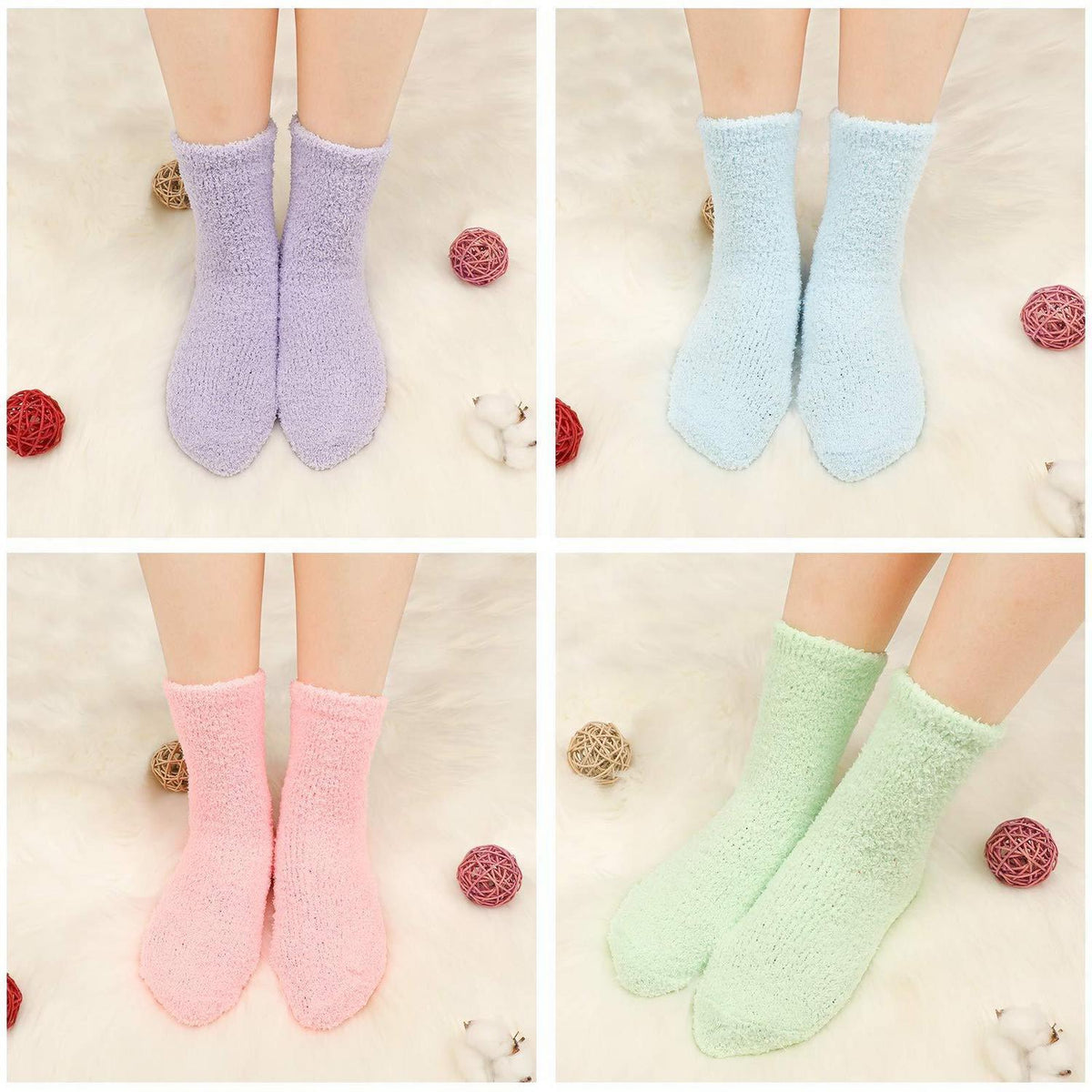 Flauschige Stoppersocken Damen 5er Set Winter Kuschelsocken