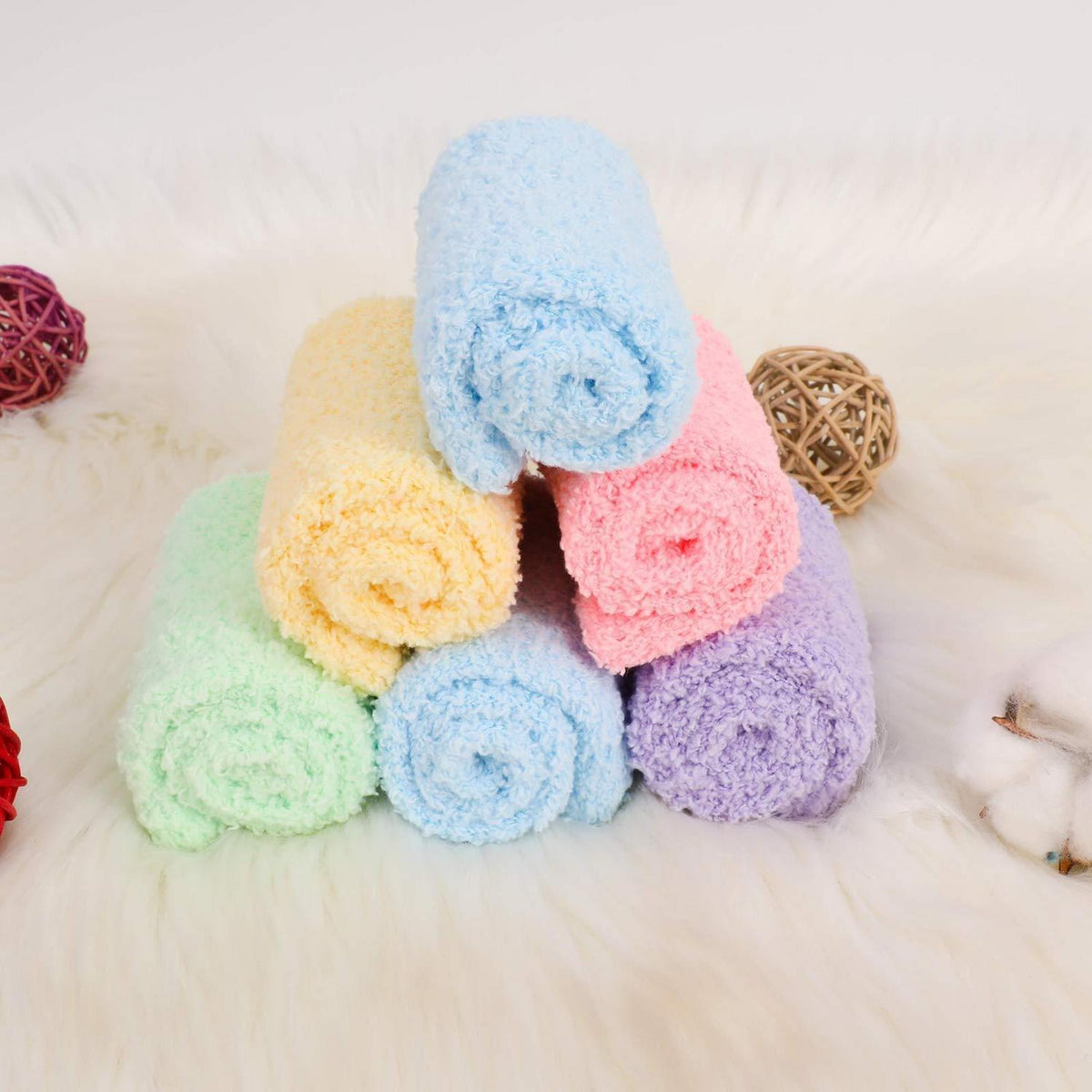 Flauschige Stoppersocken Damen 5er Set Winter Kuschelsocken