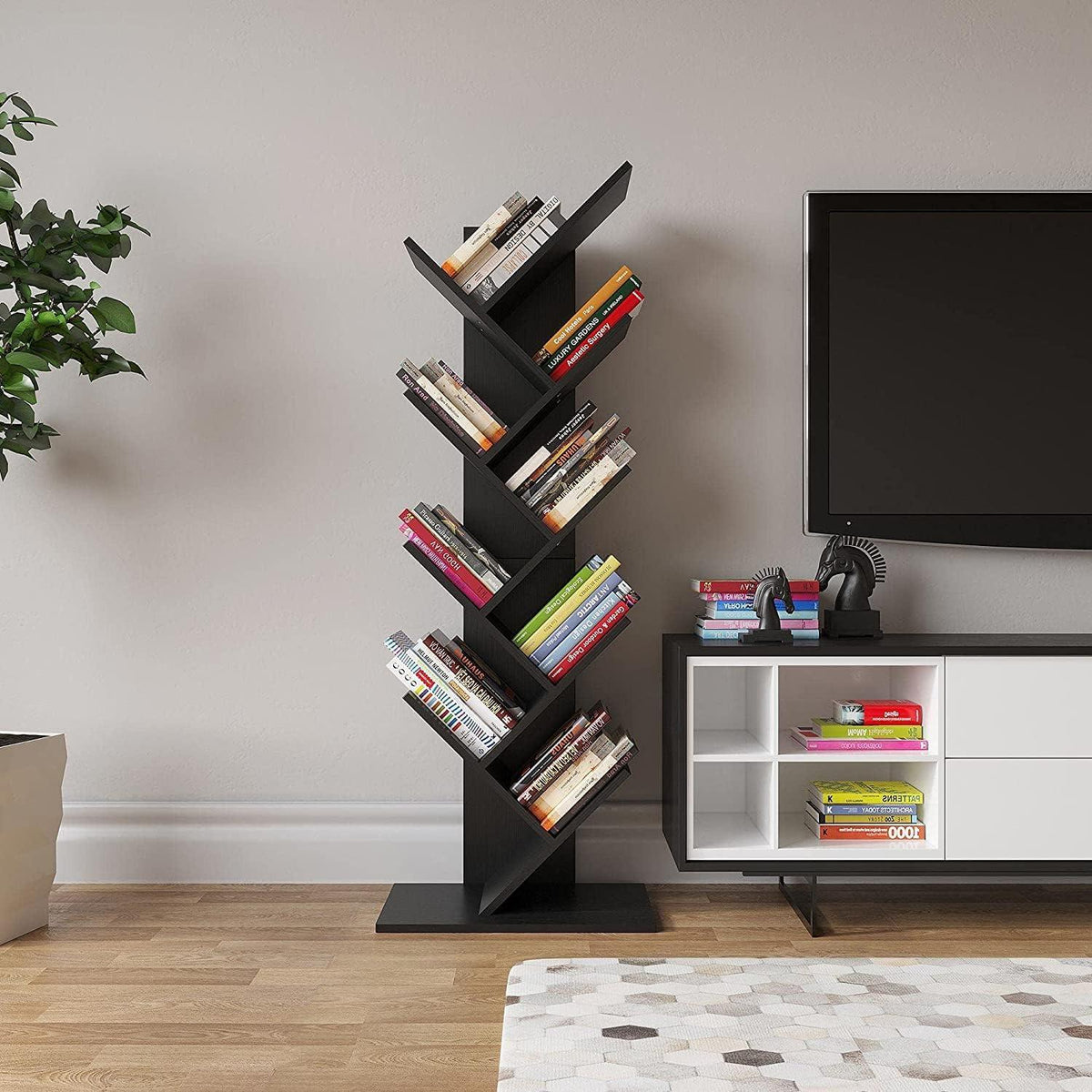 Bücherregal Holz Industrie Design 9 Ebenen Schwarz