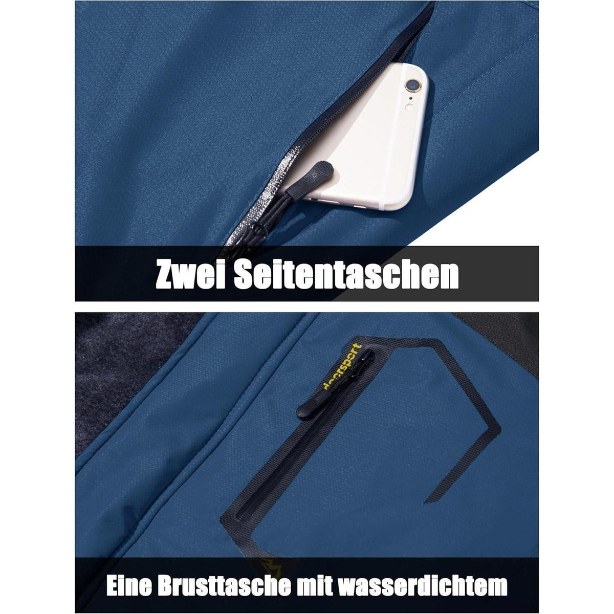 Herren Winter Skijacke Fleece Gefüttert Wasserdicht Winddicht Kuhblau