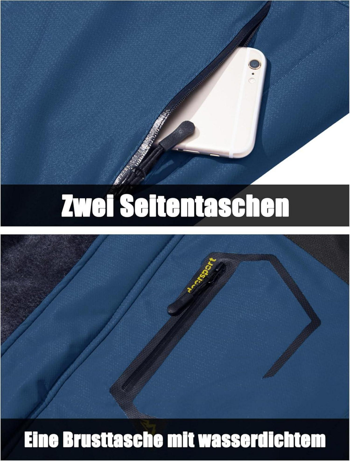 Herren Skijacke Winterjacke Fleece Gefüttert Wasserdicht Blau XXL