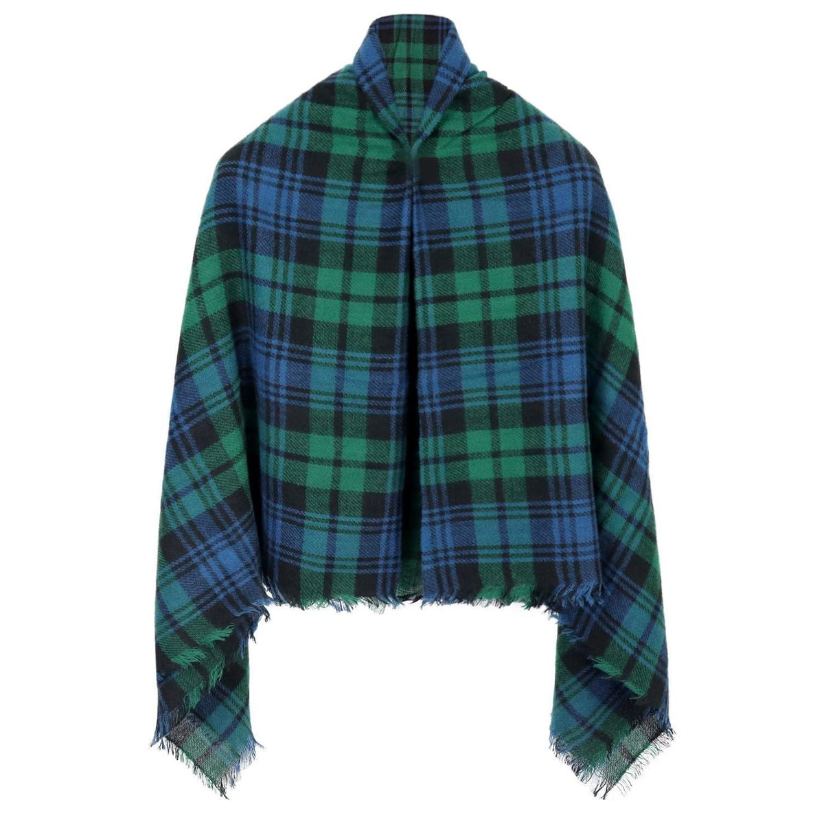 Schal Damen Karo Tartan Fransen Poncho Dunkelgrün