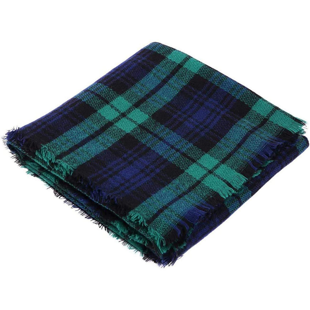 Schal Damen Karo Tartan Fransen Poncho Dunkelgrün