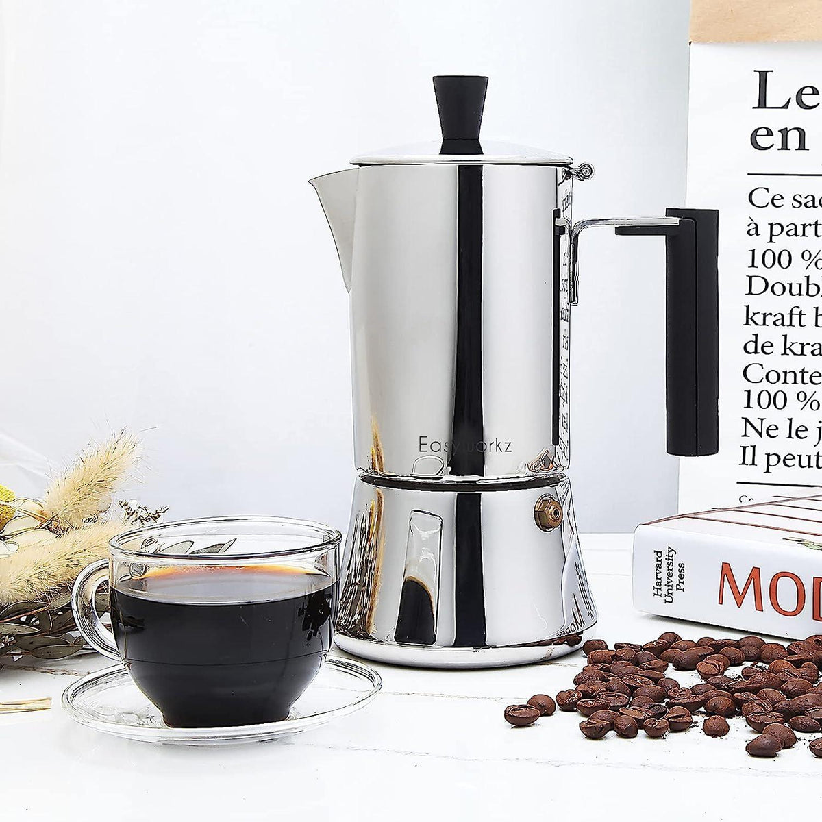 Espressokocher Edelstahl Induktion Gas Herde 6 Tassen 300ml Silber