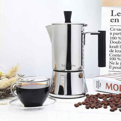 Espressokocher Edelstahl für 4 Tassen 200ml Induktion Gas Herde Silber