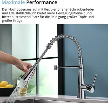 Niederdruck Armatur Küche Chrom 360° drehbar Spiralfederarmatur
