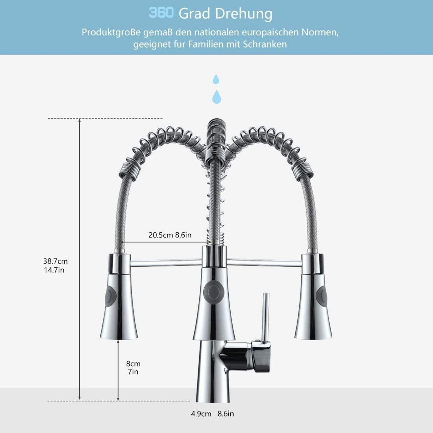 Niederdruck Armatur Küche Chrom Spiralfederarmatur 360° Drehbar