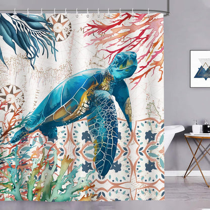 Duschvorhang Meeresschildkröte Koralle Ozean 180x180cm wasserdicht