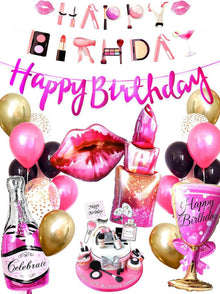 Geburtstagsdeko Damen Set Konfettiballon Champagner Happy Birthday
