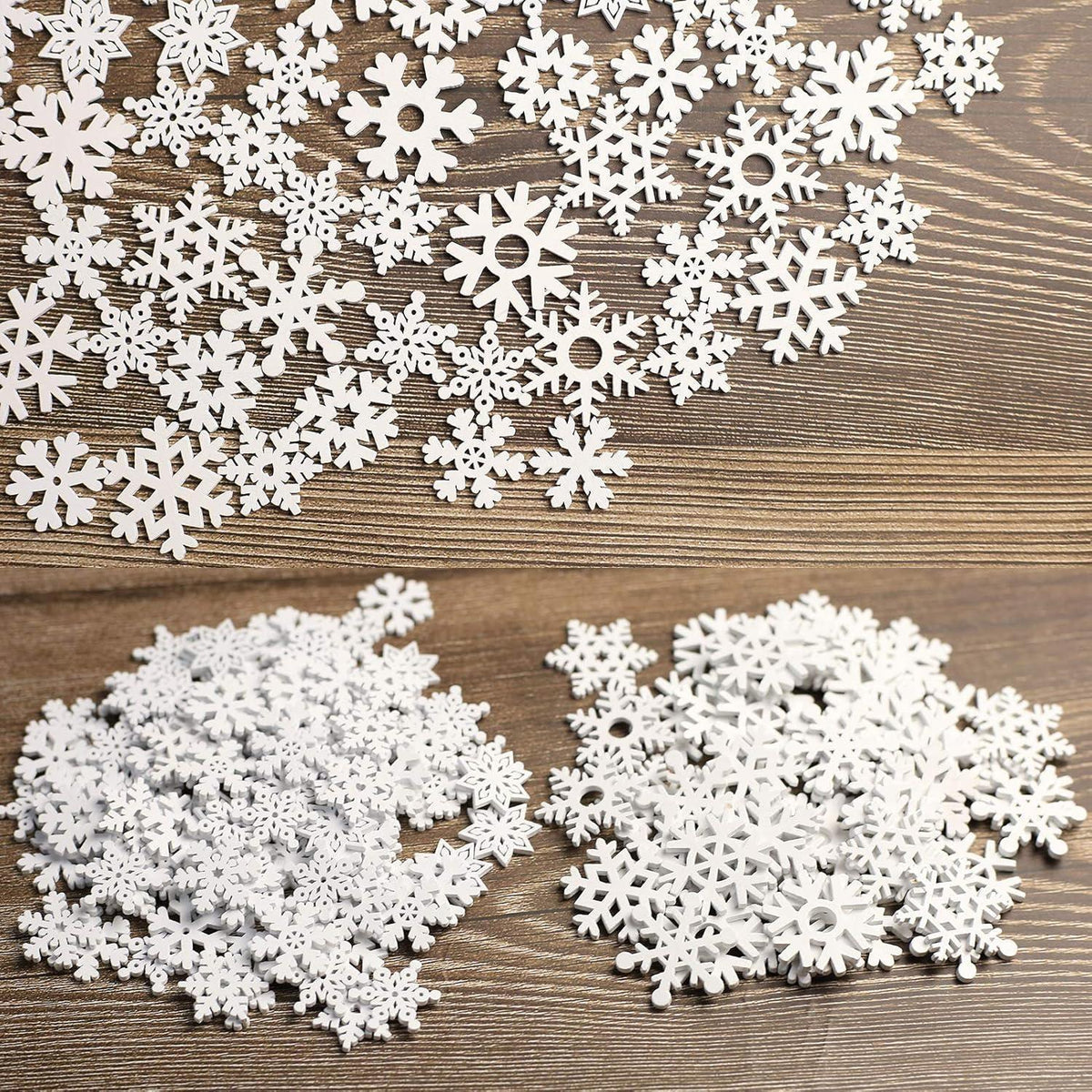 150 Schneeflocken Holzdeko Weiß – Mini Streuteile Weihnachten