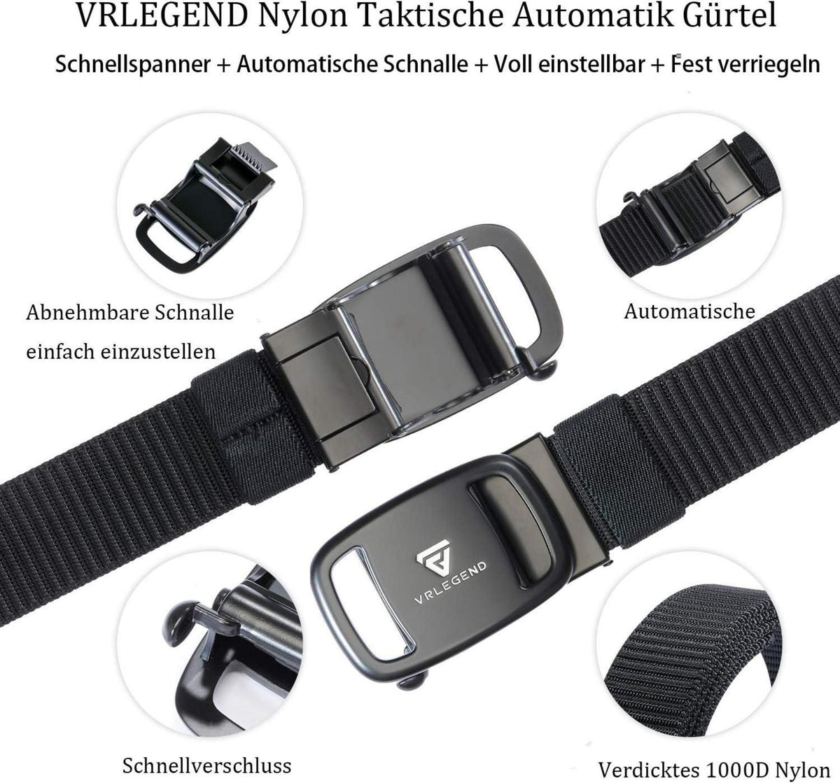 Taktischer Automatik Nylongürtel Schwarz Verstellbar Waterproof