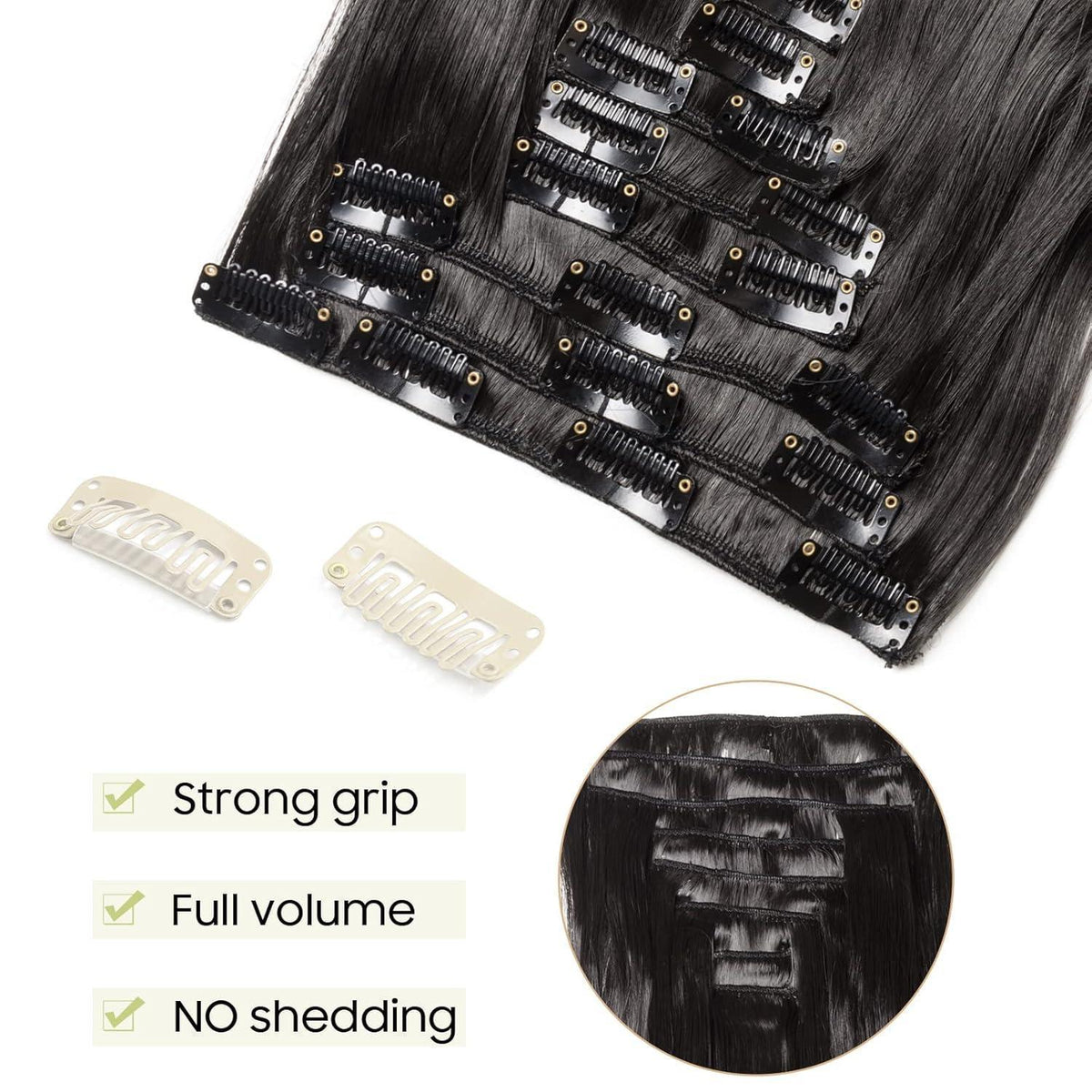Welliges Haarverlängerung Set – Voller Kopf, 43cm, Schwarz
