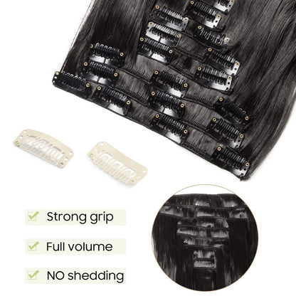 Welliges Haarverlängerung Set – Voller Kopf, 43cm, Schwarz