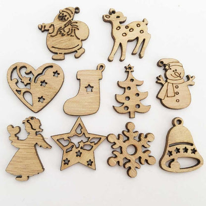 200 Mini Holzdekorationen Weihnachten – Schneeflocken & Weihnachtsmann