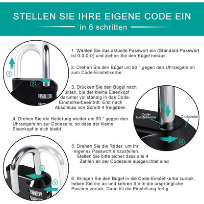 Zahlenschloss wetterfest 4-stellig für Spind & Außenbereich (Silber)