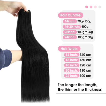 Echthaar Tressen Schwarz – Remy Haarverlängerung 40cm, 100g