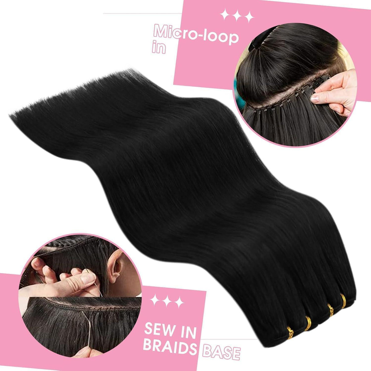 Echthaar Tressen Schwarz – Remy Haarverlängerung 40cm, 100g