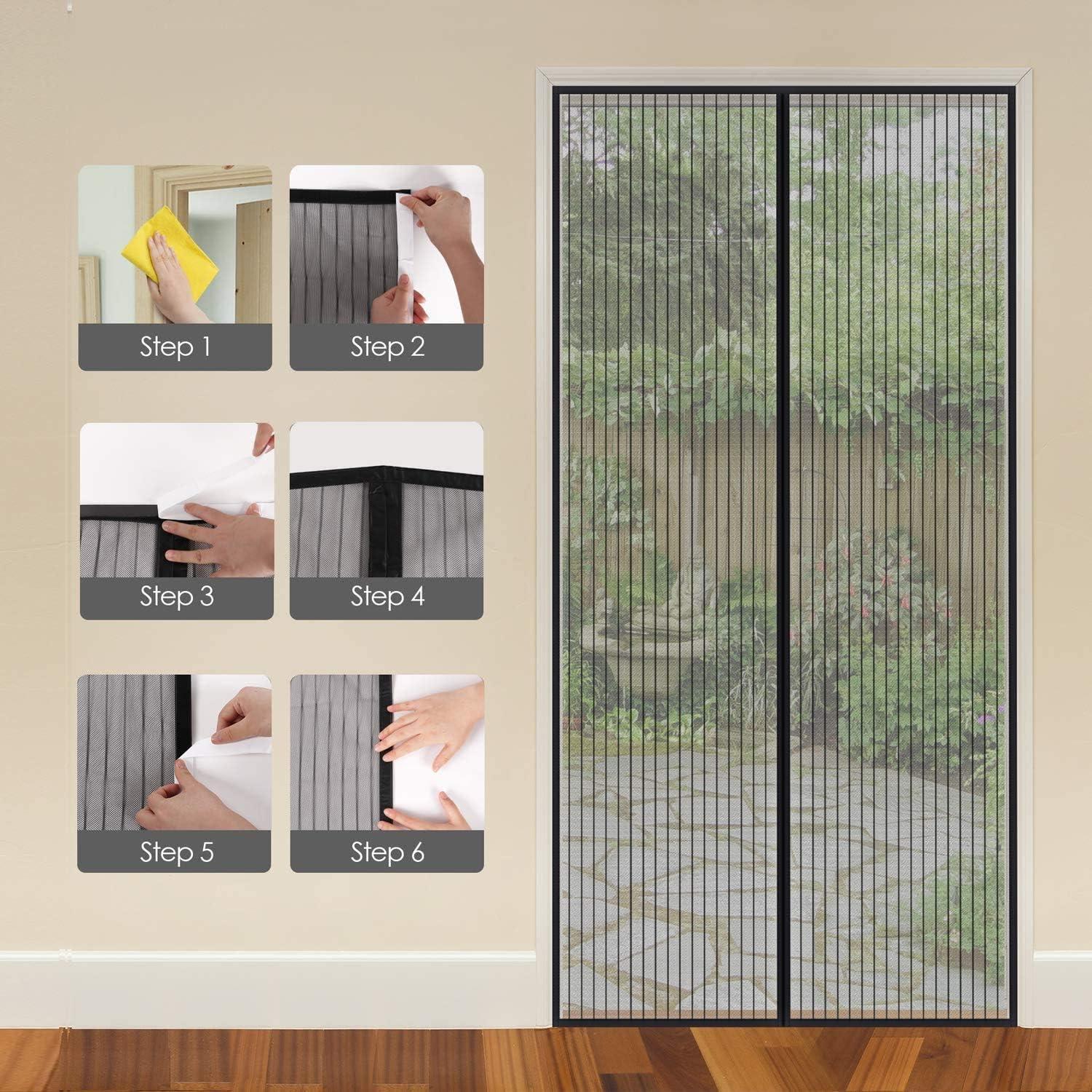 Fliegengitter magnetisch 100x230 cm Schwarz Ultradünn Magnetverschluss Schiebetür
