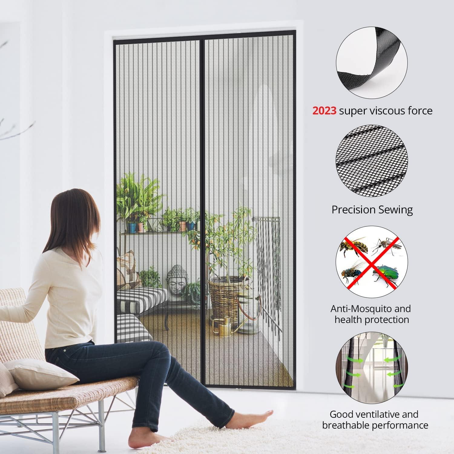 Fliegengitter Magnet für Eingangstür 70x200 cm Schwarz - Selbstschließend, Installation ohne Bohren