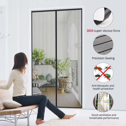 Fliegengitter Magnet für Eingangstür 70x200 cm Schwarz - Selbstschließend, Installation ohne Bohren