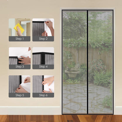 Fliegengitter Magnet für Eingangstür 70x200 cm Schwarz - Selbstschließend, Installation ohne Bohren
