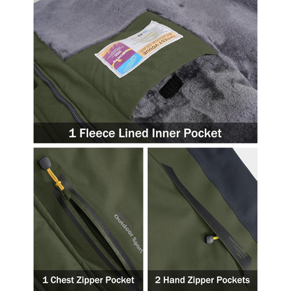 Winterjacke Herren Warm Gefüttert Wasserdicht Skijacke Armeegrün XXL
