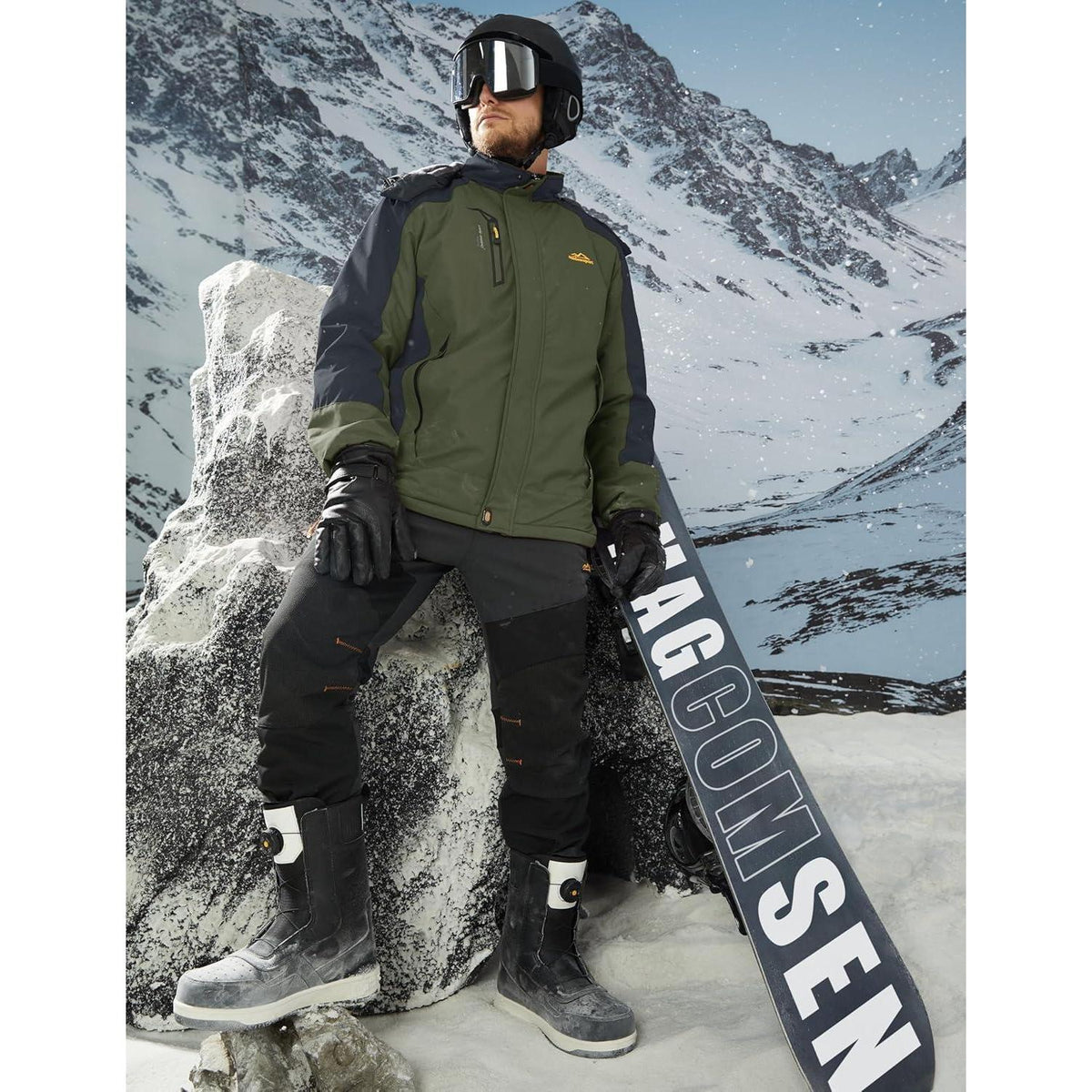 Winterjacke Herren Warm Gefüttert Wasserdicht Skijacke Armeegrün XXL