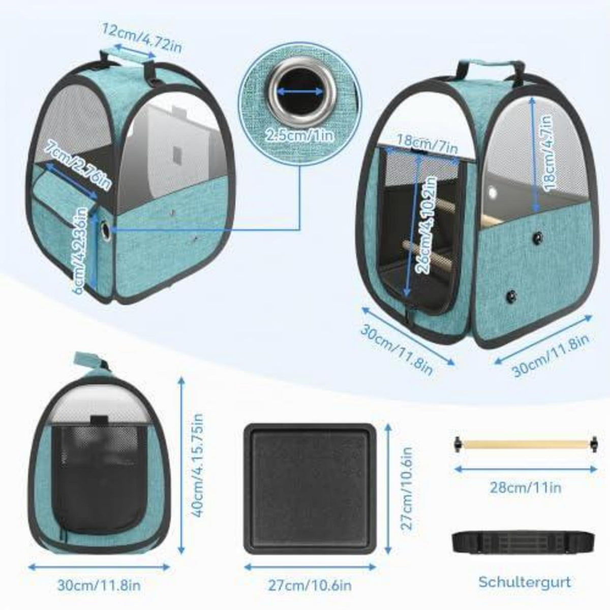 Vogel-Reisetasche atmungsaktiv mit Sitzstange
