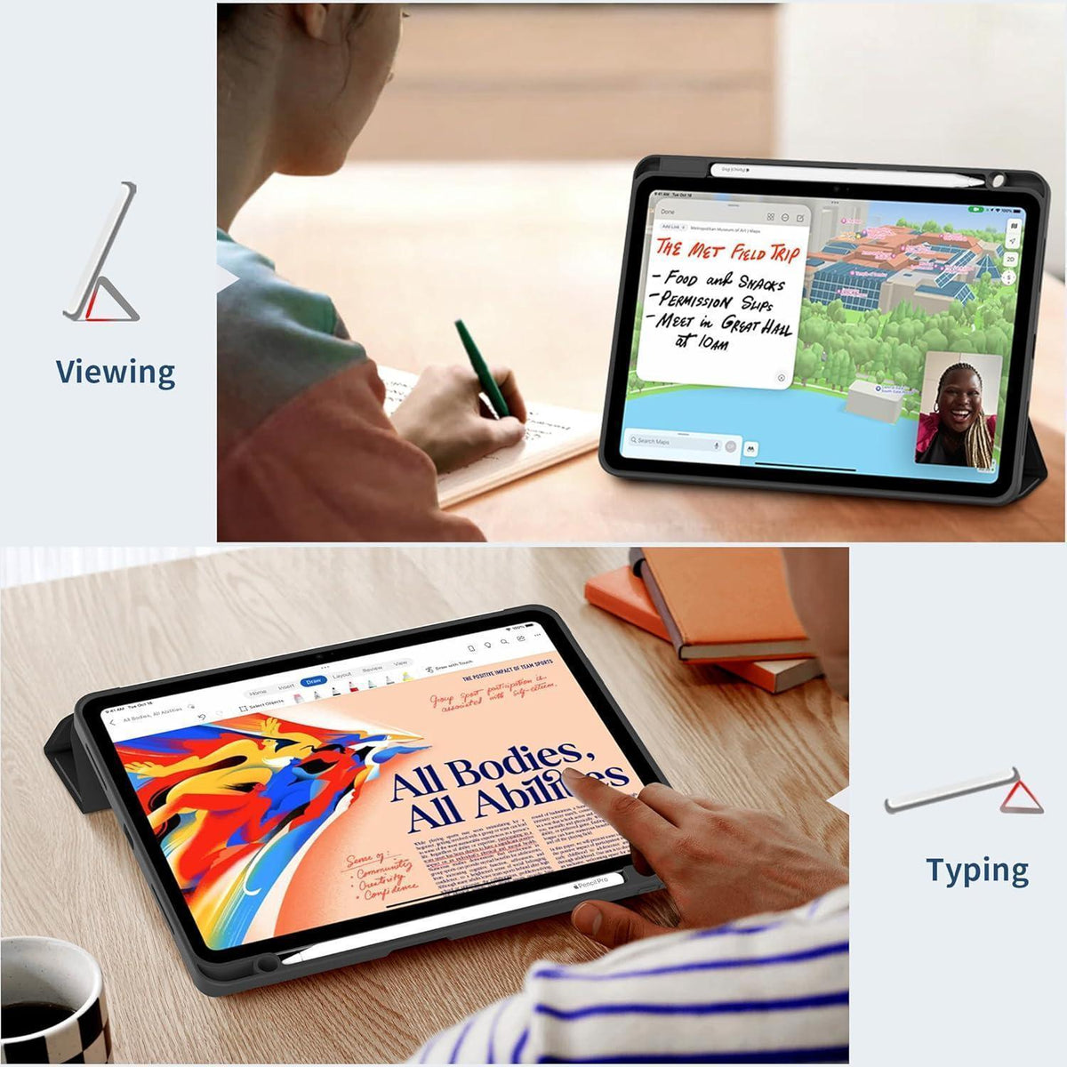 iPad Air 11 Zoll Hülle mit Stifthalter & Ständer Schwarz