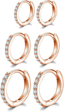 Damen Herren Unisex vergoldete Creolen 14 Karat Rotgold Zirkonia