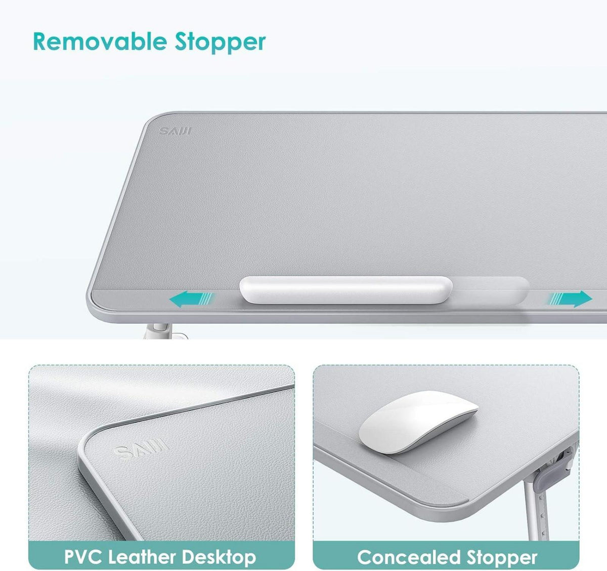 SAIJI Laptop-Betablett aus PVC-Leder, tragbar, verstellbar, faltbare Beine