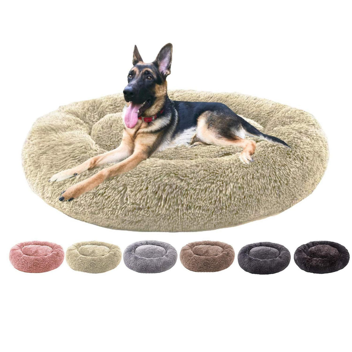 Donut Hundebett Deluxe – Weiches Plüschkissen Ø 120cm Khaki