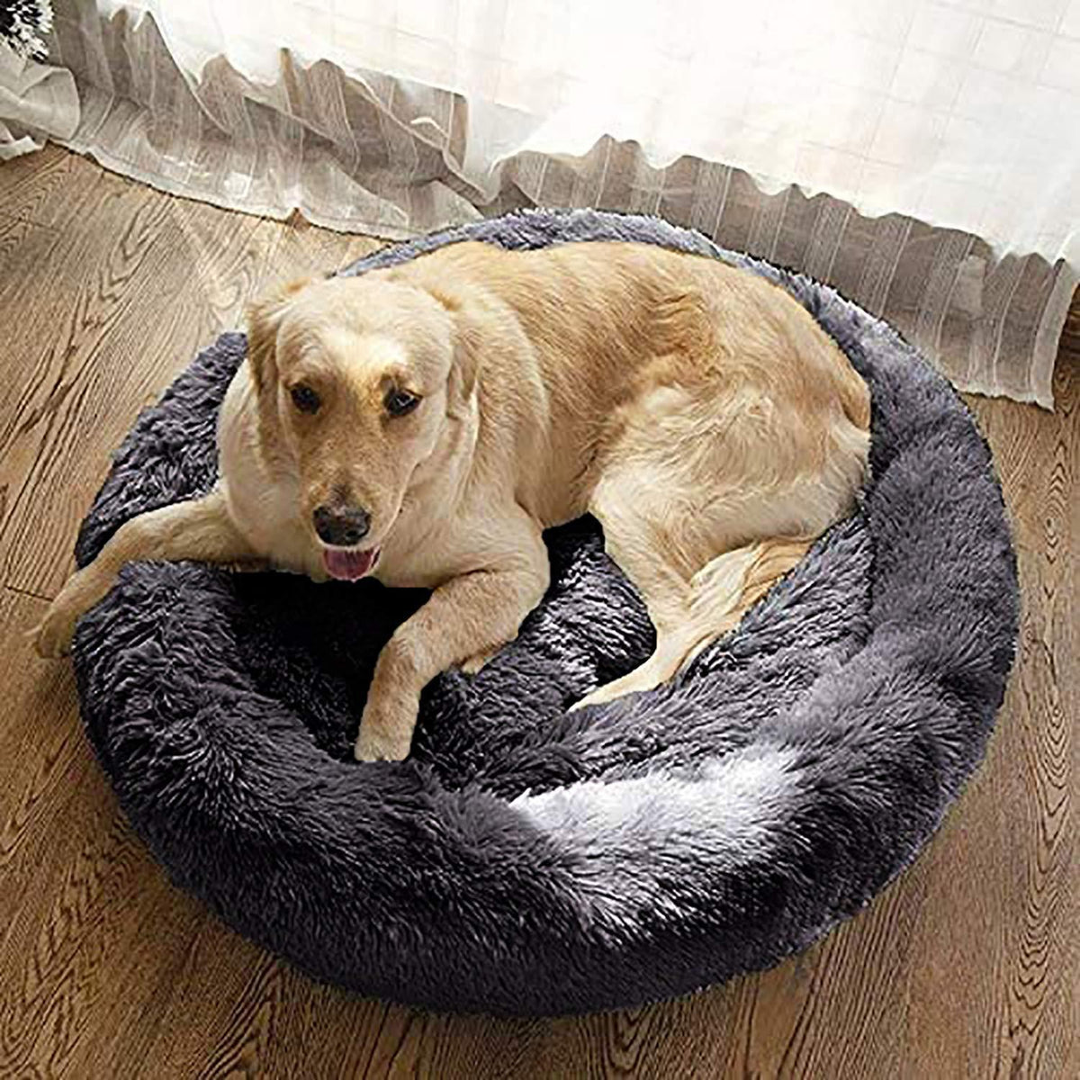 Donut Hundebett Deluxe – Weiches Plüsch Sofa Ø 120cm Dunkelgrau