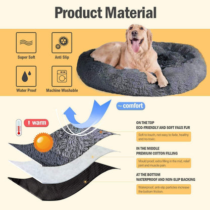 Donut Hundebett Deluxe – Weiches Plüsch Sofa Ø 120cm Dunkelgrau