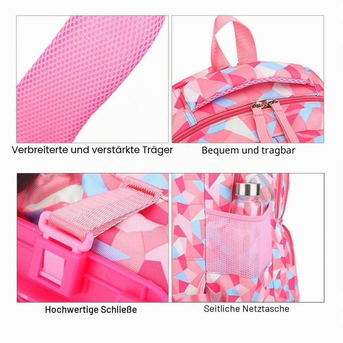 Trolley Schulranzen Mädchen 6 Räder – Wasserdichter Schultrolley Rose