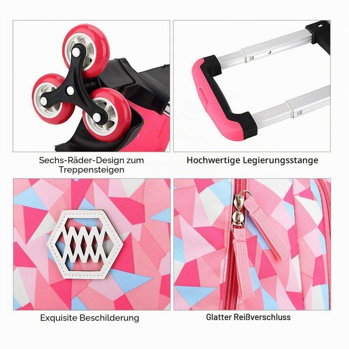 Trolley Schulranzen Mädchen 6 Räder – Wasserdichter Schultrolley Rose